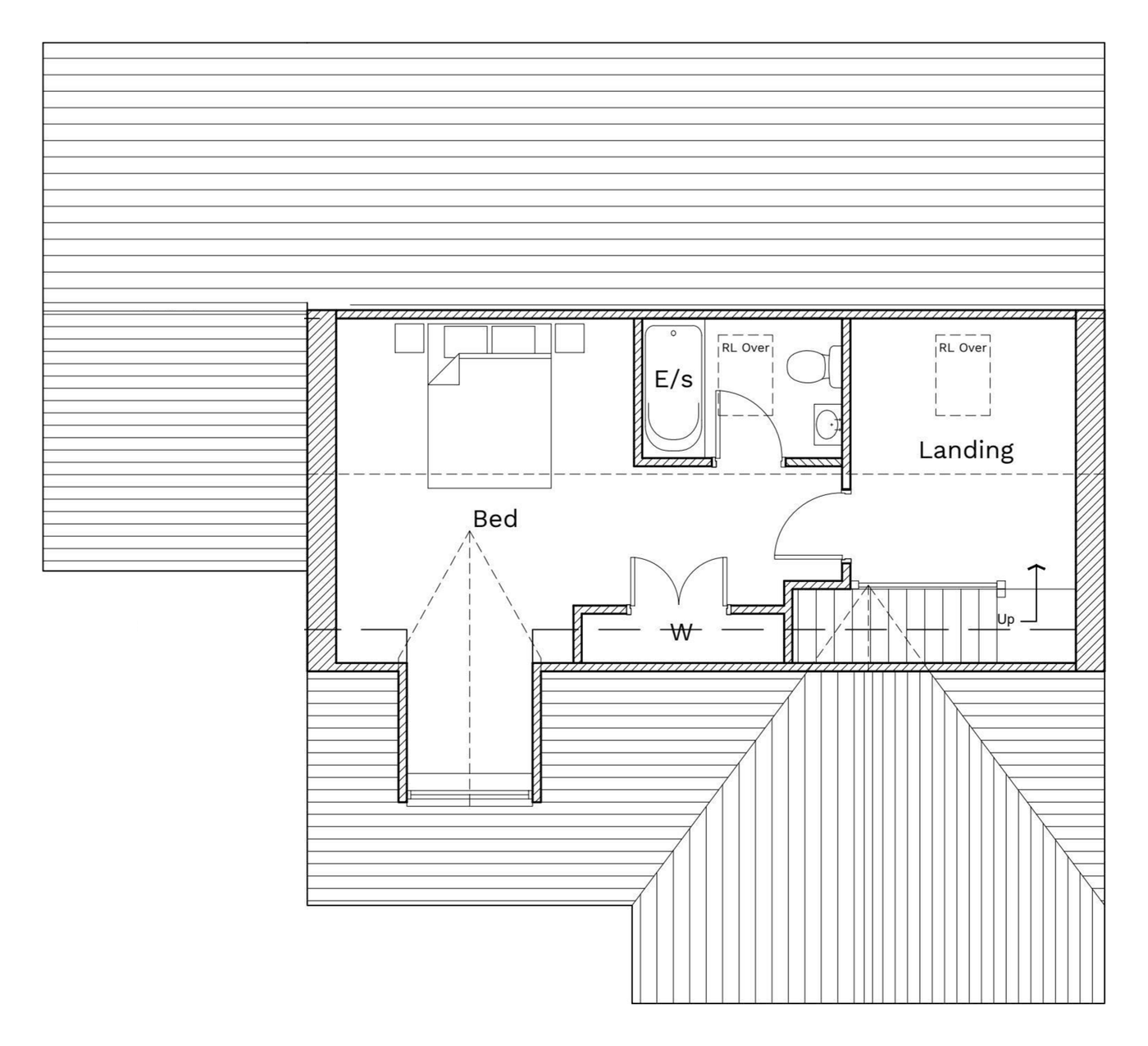 Plot 2 first floor plan: bedroom with en suite, wardrobe and landing